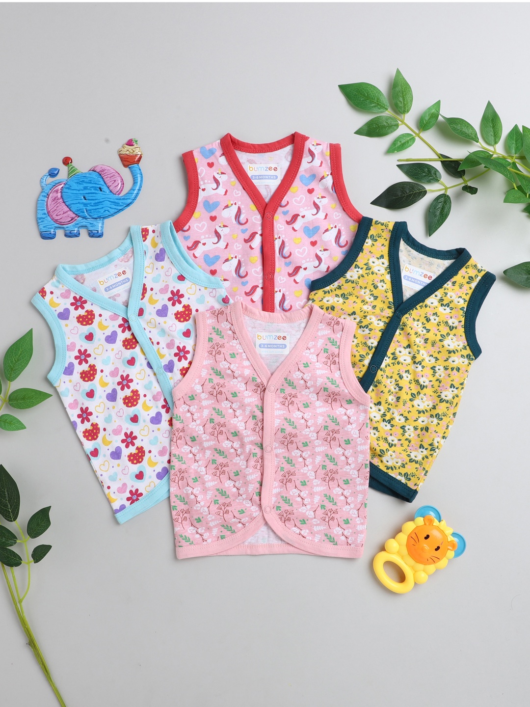 

BUMZEE Girls Pack of 4 Pink & Yellow Printed Cotton Jablas
