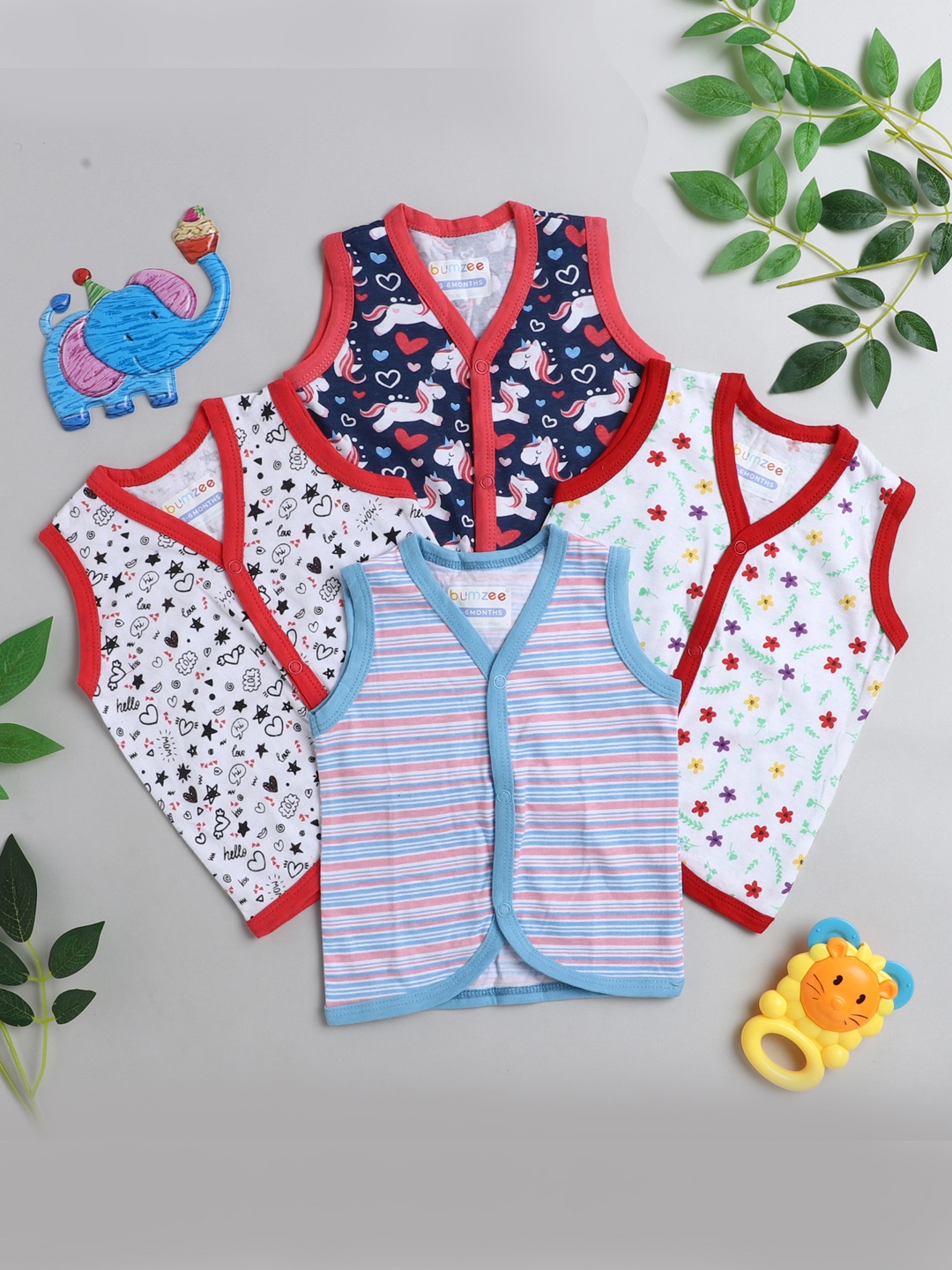 

BUMZEE Girls Pack Of 4 Printed Jhabla, Multi