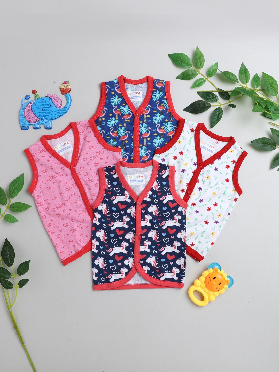 

BUMZEE Infant Girls Pack Of 4 Printed Jablas, White