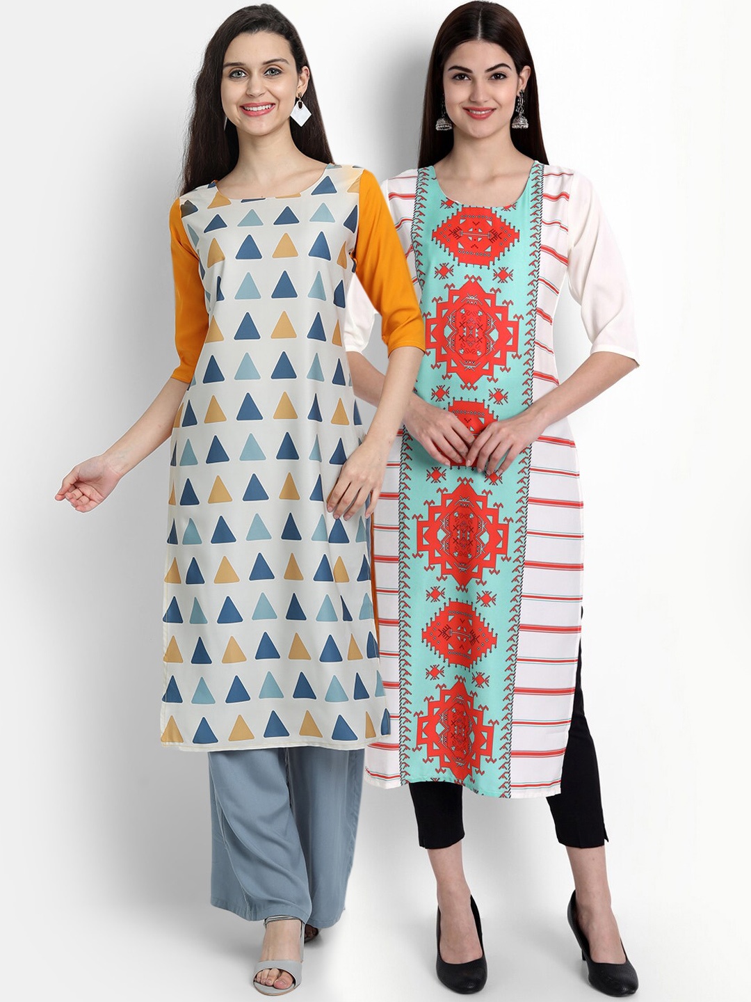 

Ethnic basket Women Pack Of 2 Printed Crepe Kurtas, Multi