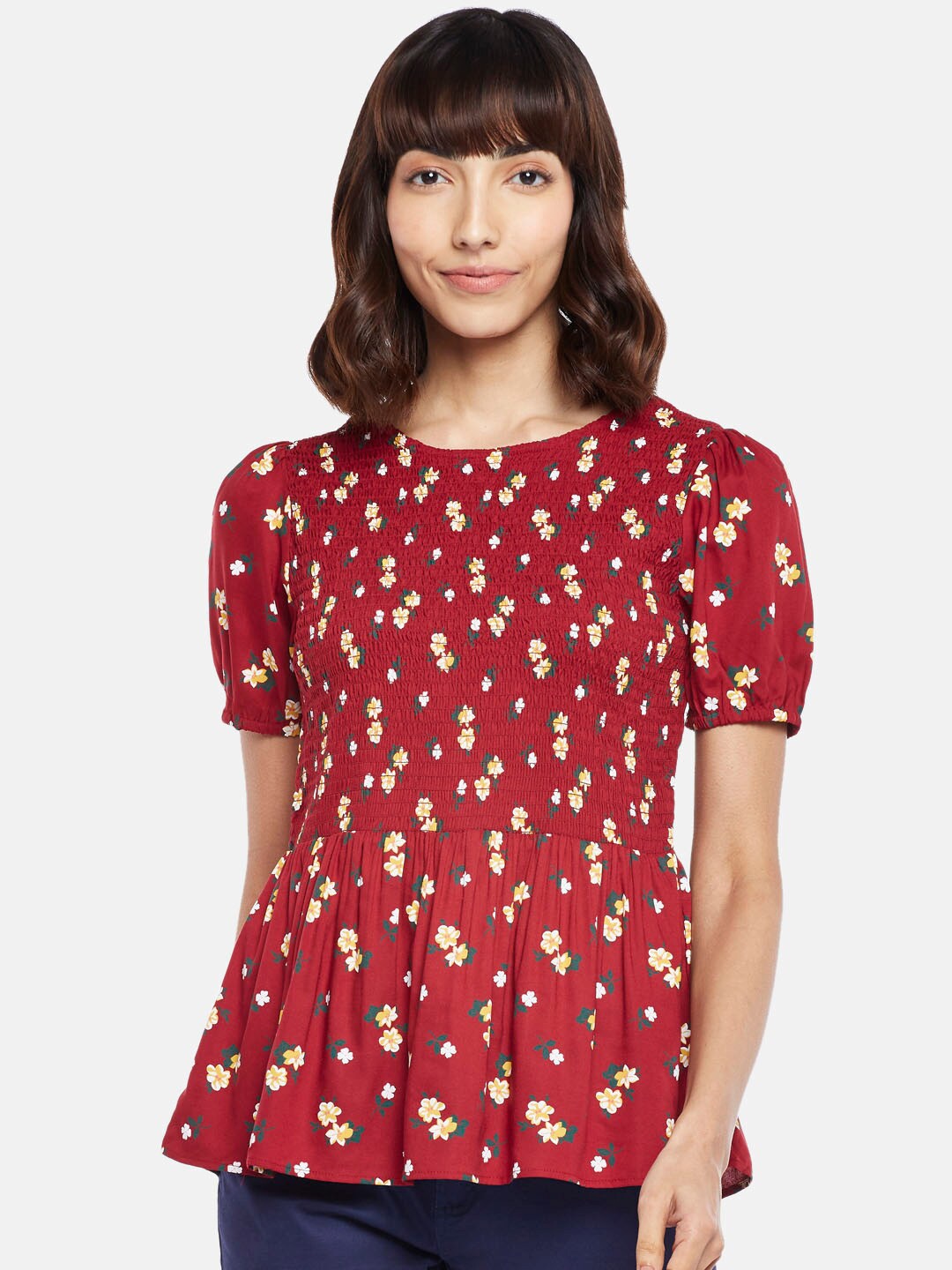 

Honey by Pantaloons Red Floral Printed Peplum Regular Fit Top