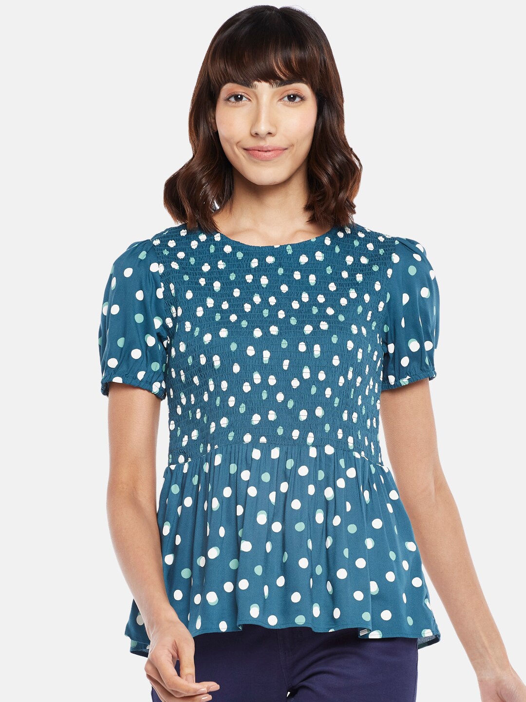 

Honey by Pantaloons Teal & legion blue Geometric Print Top