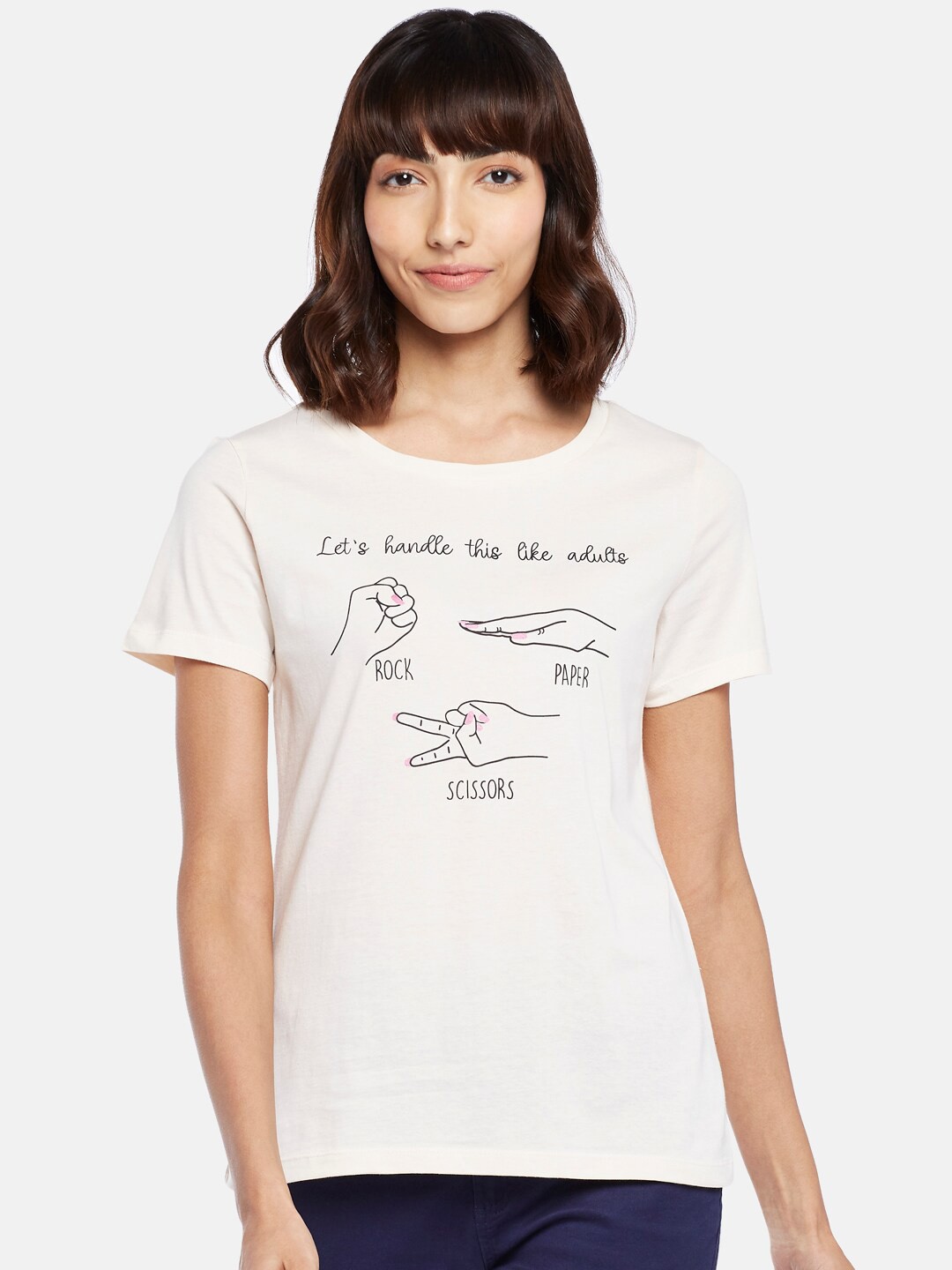 

Honey by Pantaloons Women Off White Typography Printed Pure Cotton T-shirt