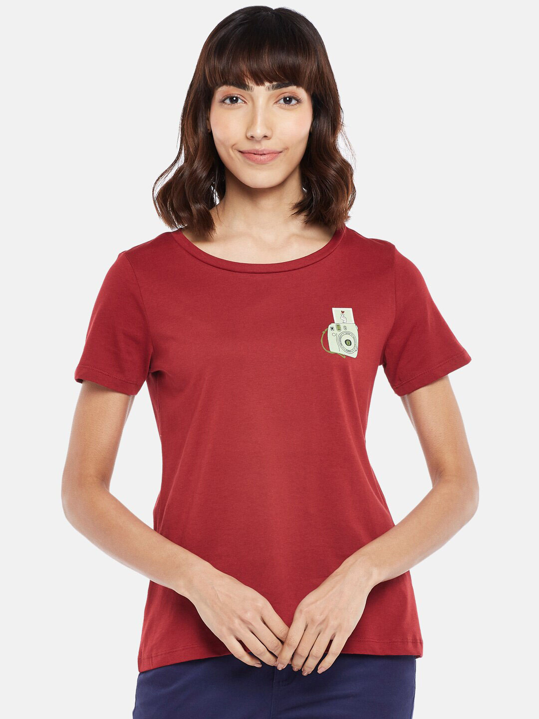 

Honey by Pantaloons Women Maroon Printed Pure Cotton T-shirt