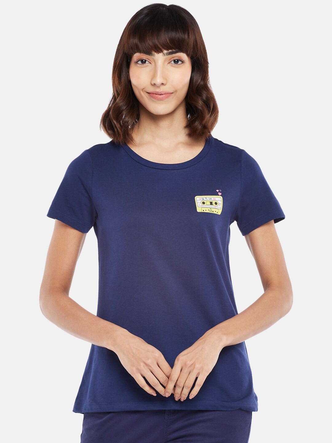 

Honey by Pantaloons Woman Navy Blue Pure Cotton T-shirt