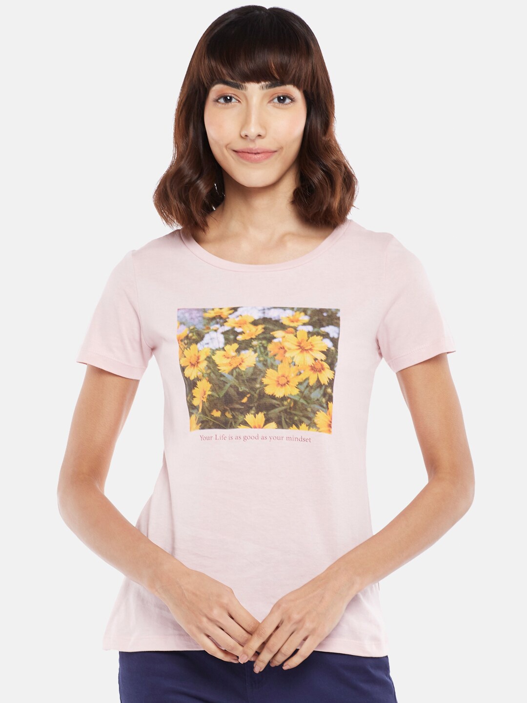 

Honey by Pantaloons Women Pink Floral Printed Pure Cotton T-shirt