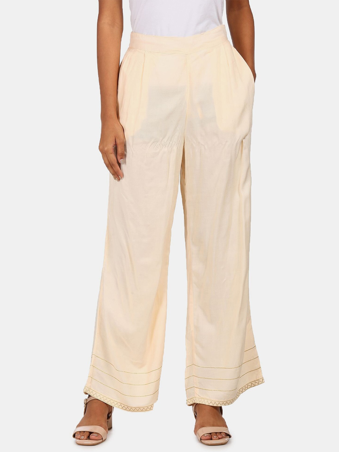 

Karigari Women Off White Ethnic Palazzos
