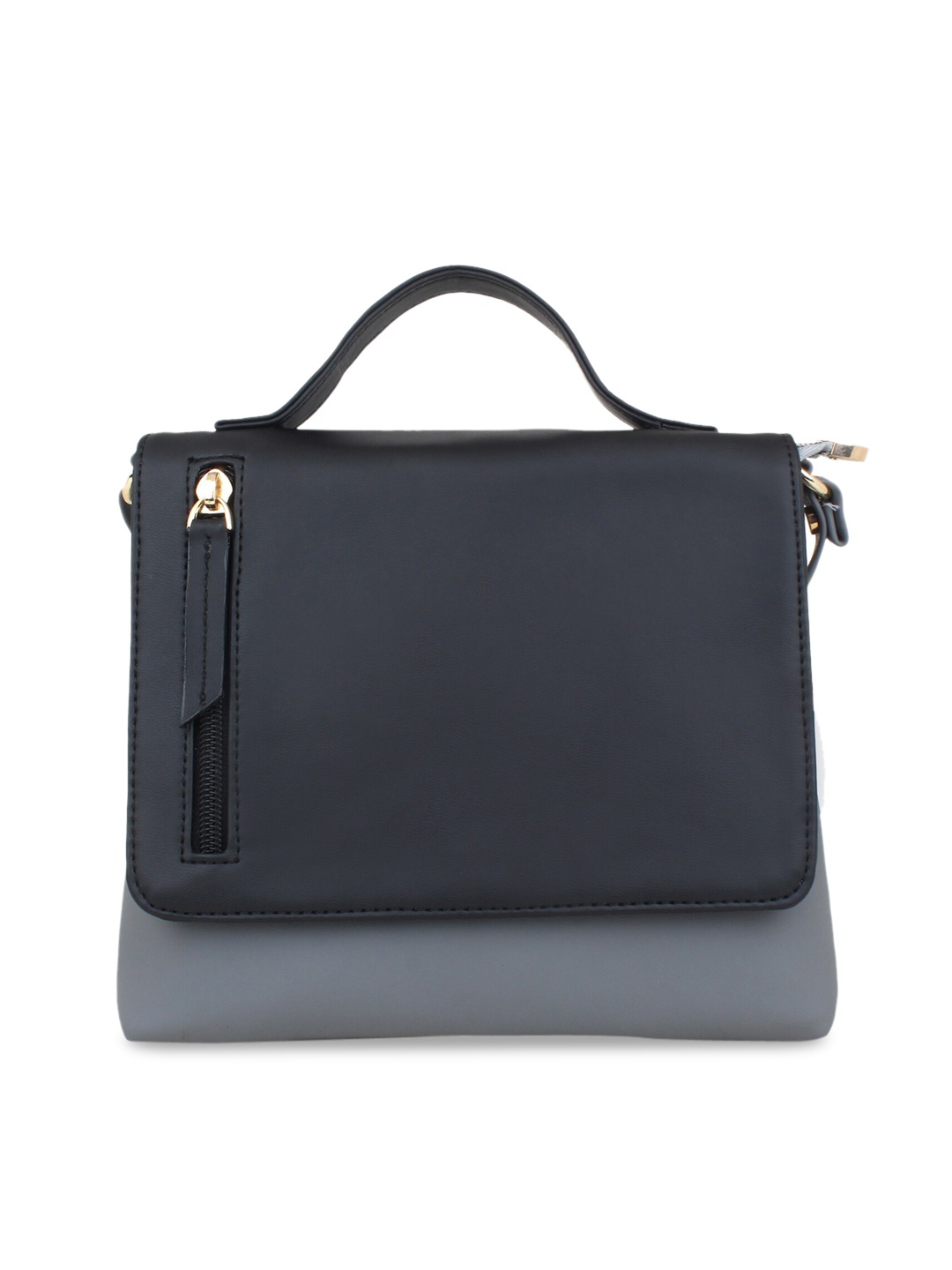 

LEGAL BRIBE Women Black Colourblocked PU Structured Satchel