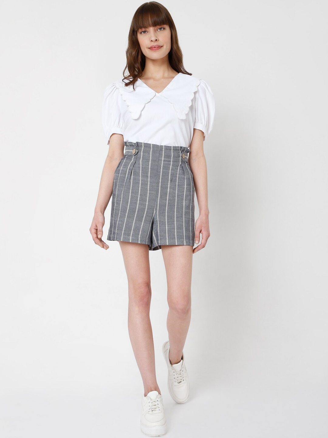 

Vero Moda Women Blue Striped High-Rise Shorts