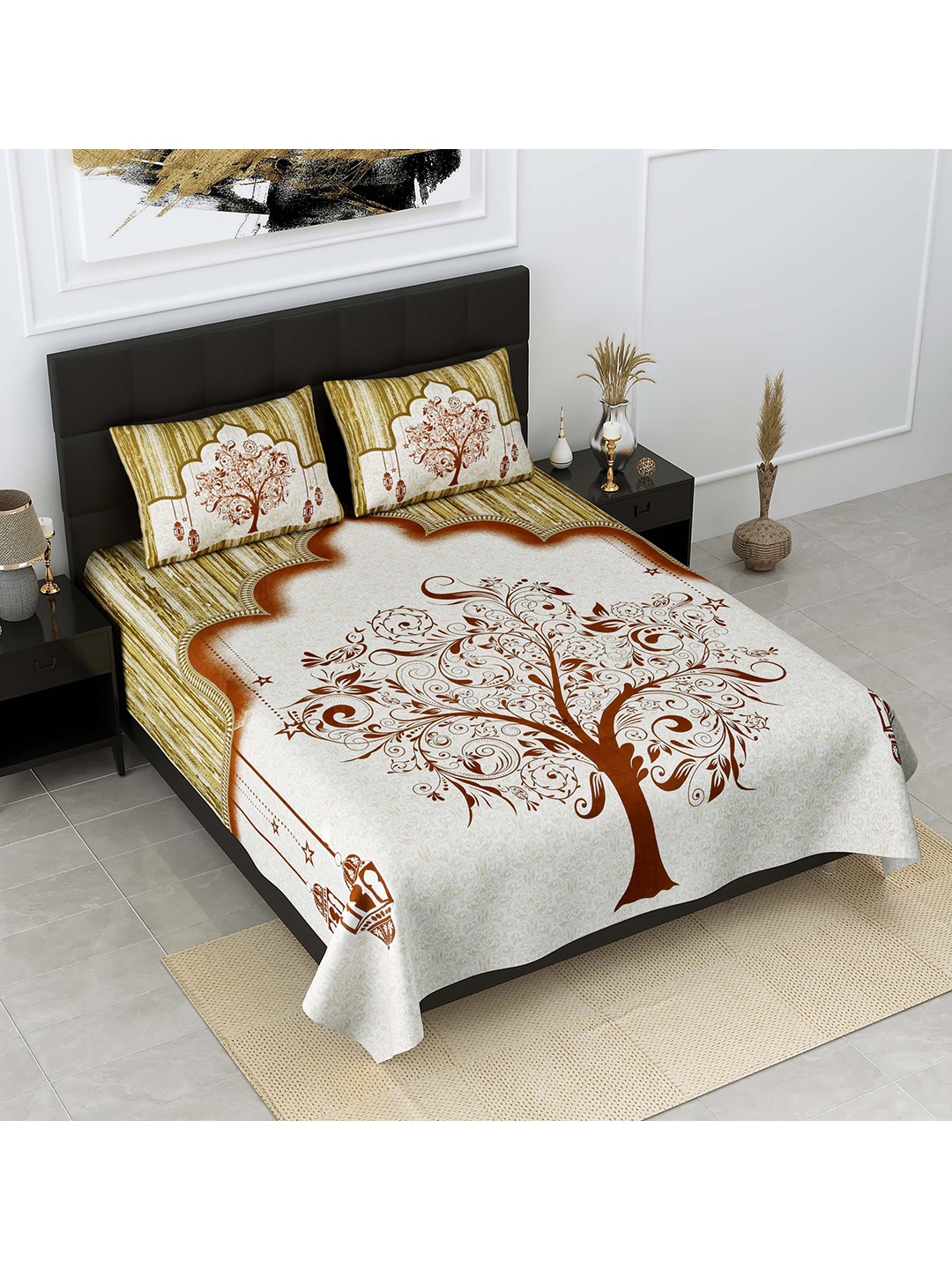 

JAIPUR FABRIC Red & White Floral 300 TC King Bedsheet with 2 Pillow Covers