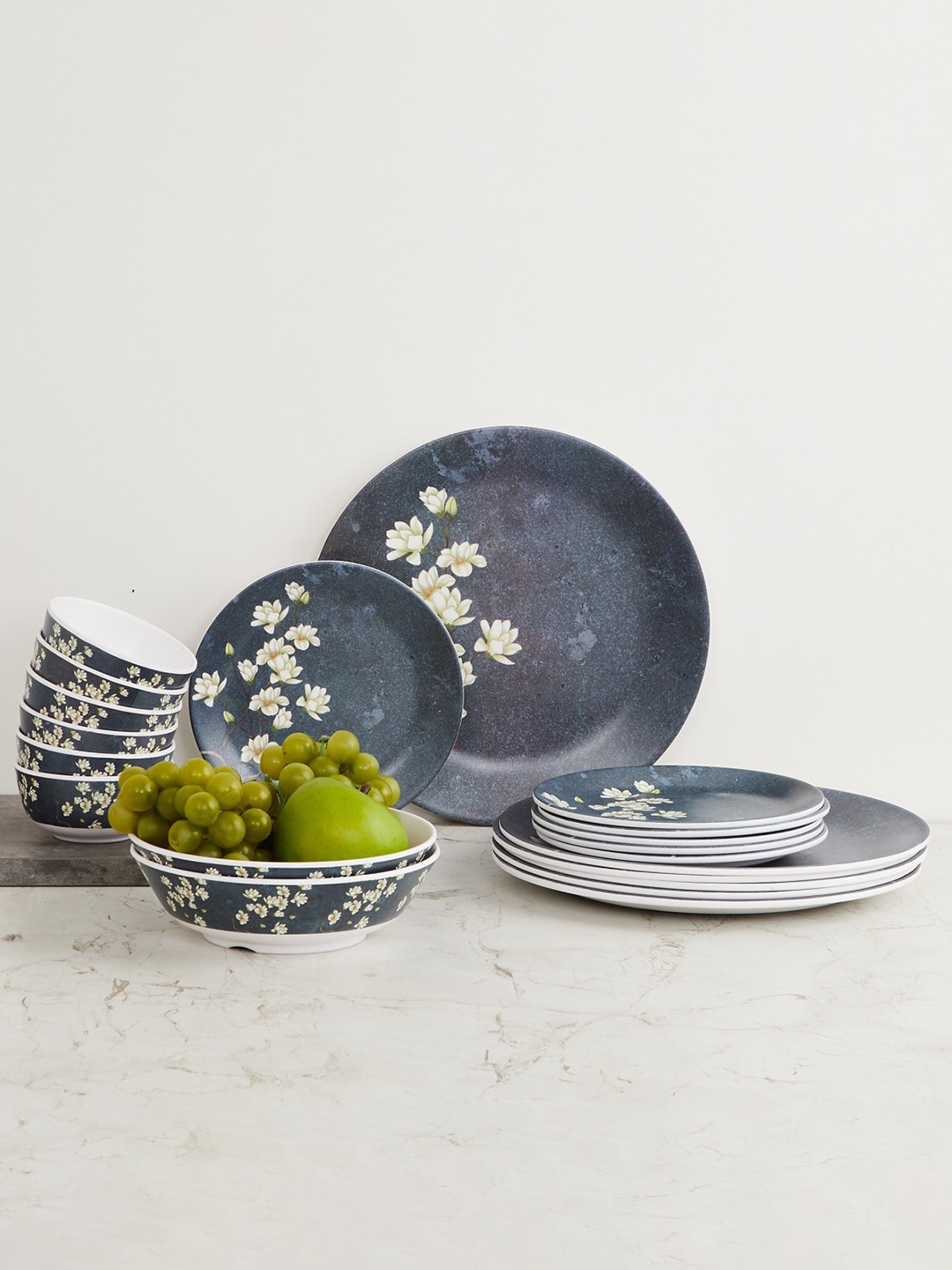 Home Centre 20 Pcs Grey Printed Melamine Dinner Set