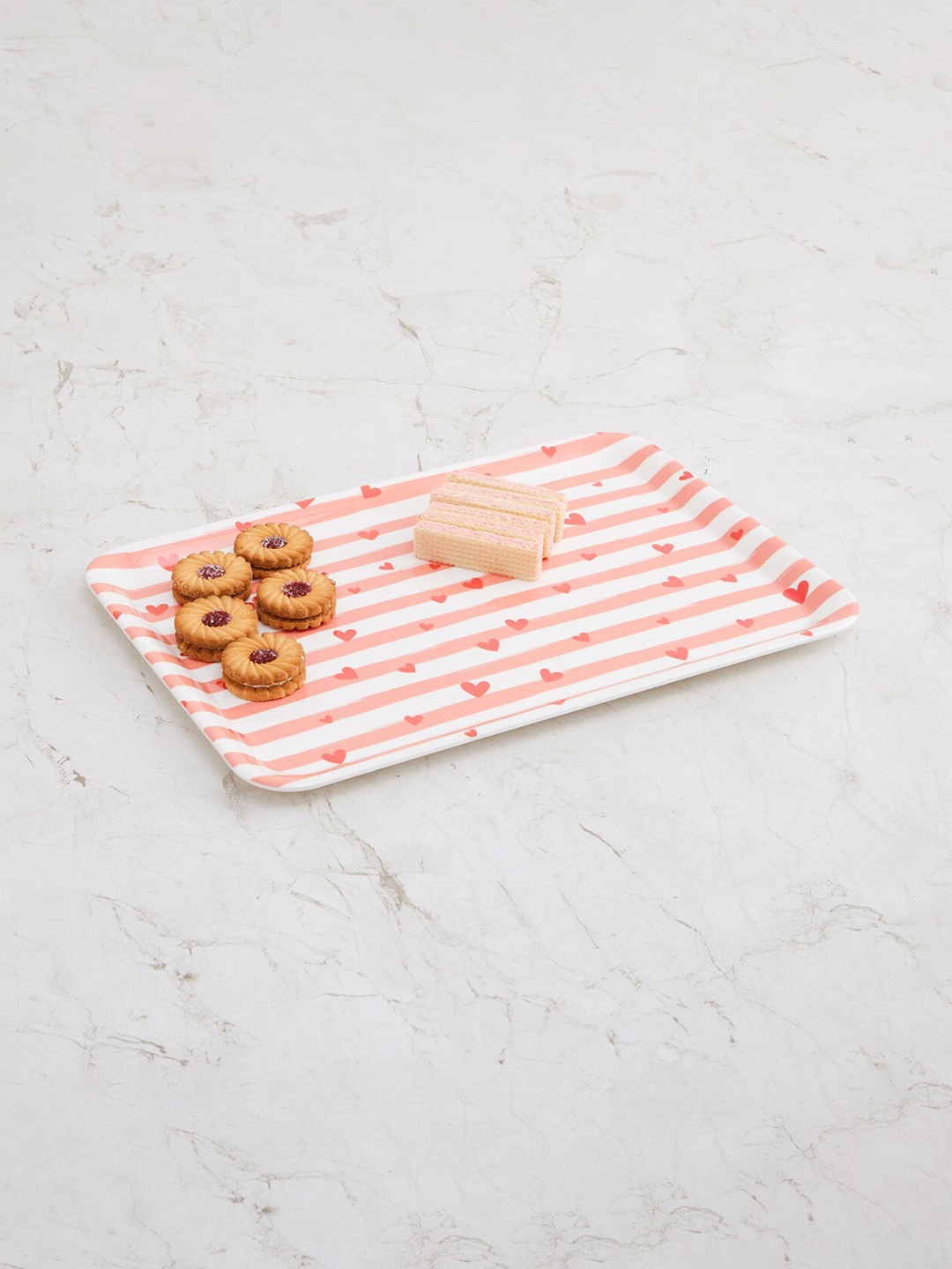 

Home Centre Pink & White Valentine-Heart Pink Printed Melamine Serving Tray