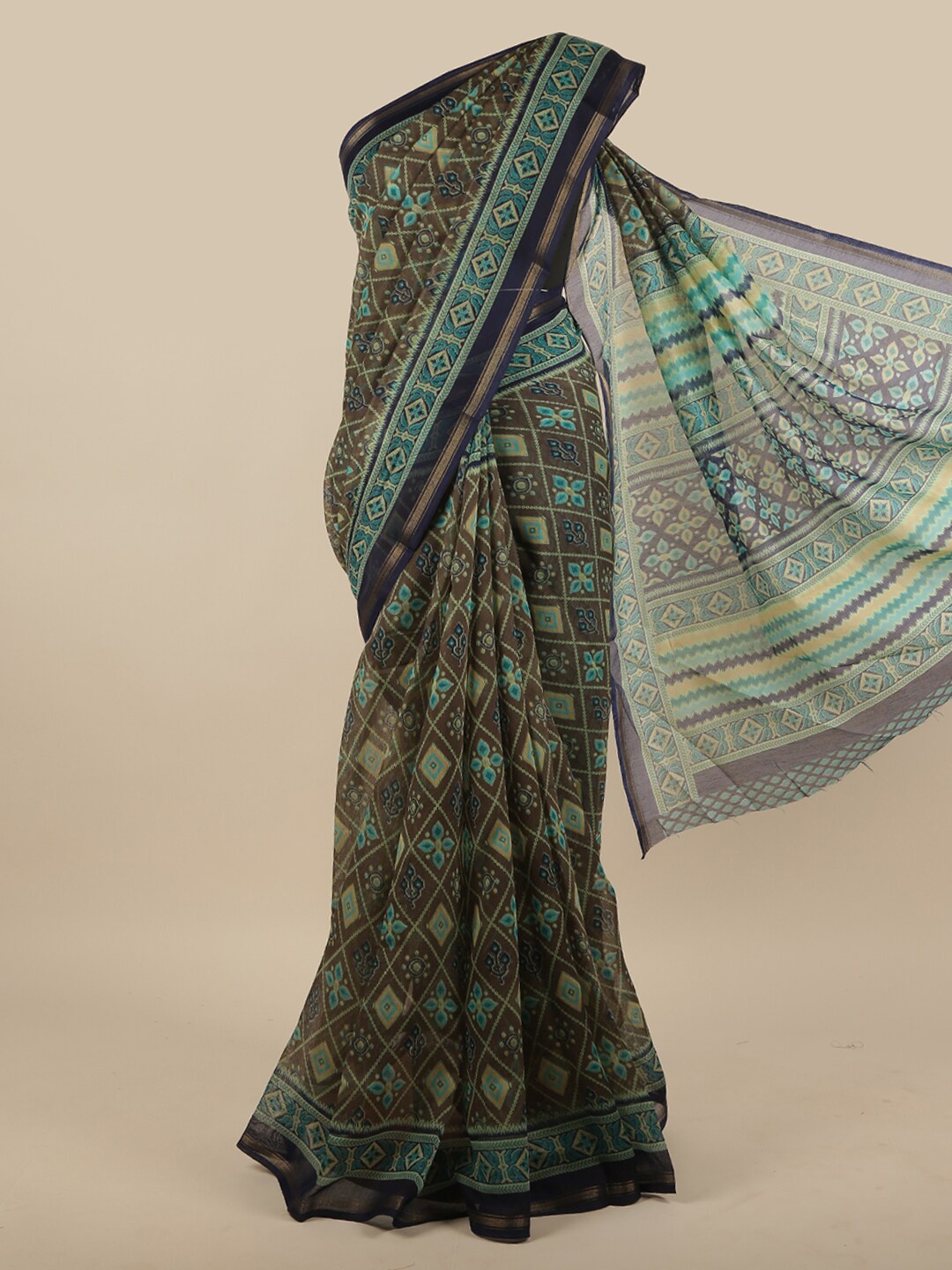 

Pothys Grey & Turquoise Blue Printed Saree