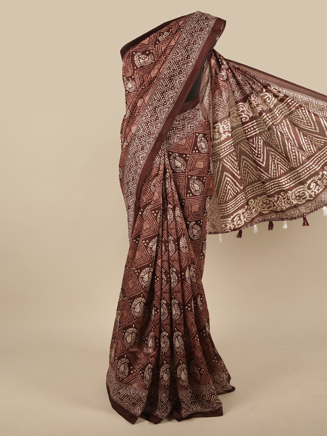 

Pothys Brown & Pink Paisley Printed Saree