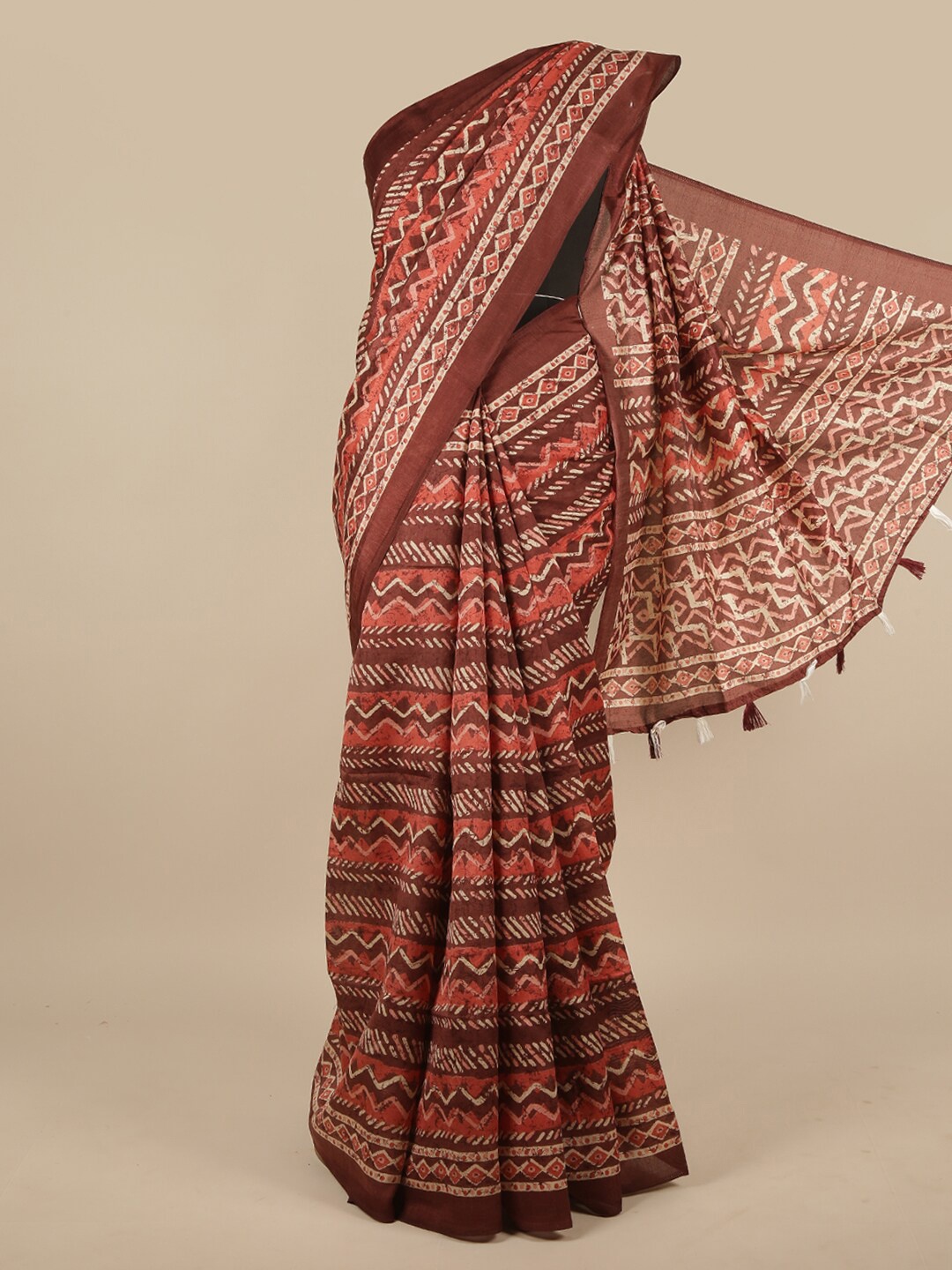 

Pothys Brown & Orange Geometric Printed Saree