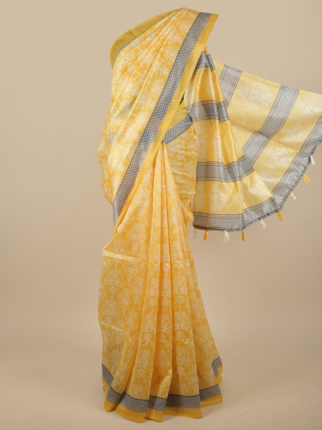 

Pothys Yellow & Green Floral Printed Saree