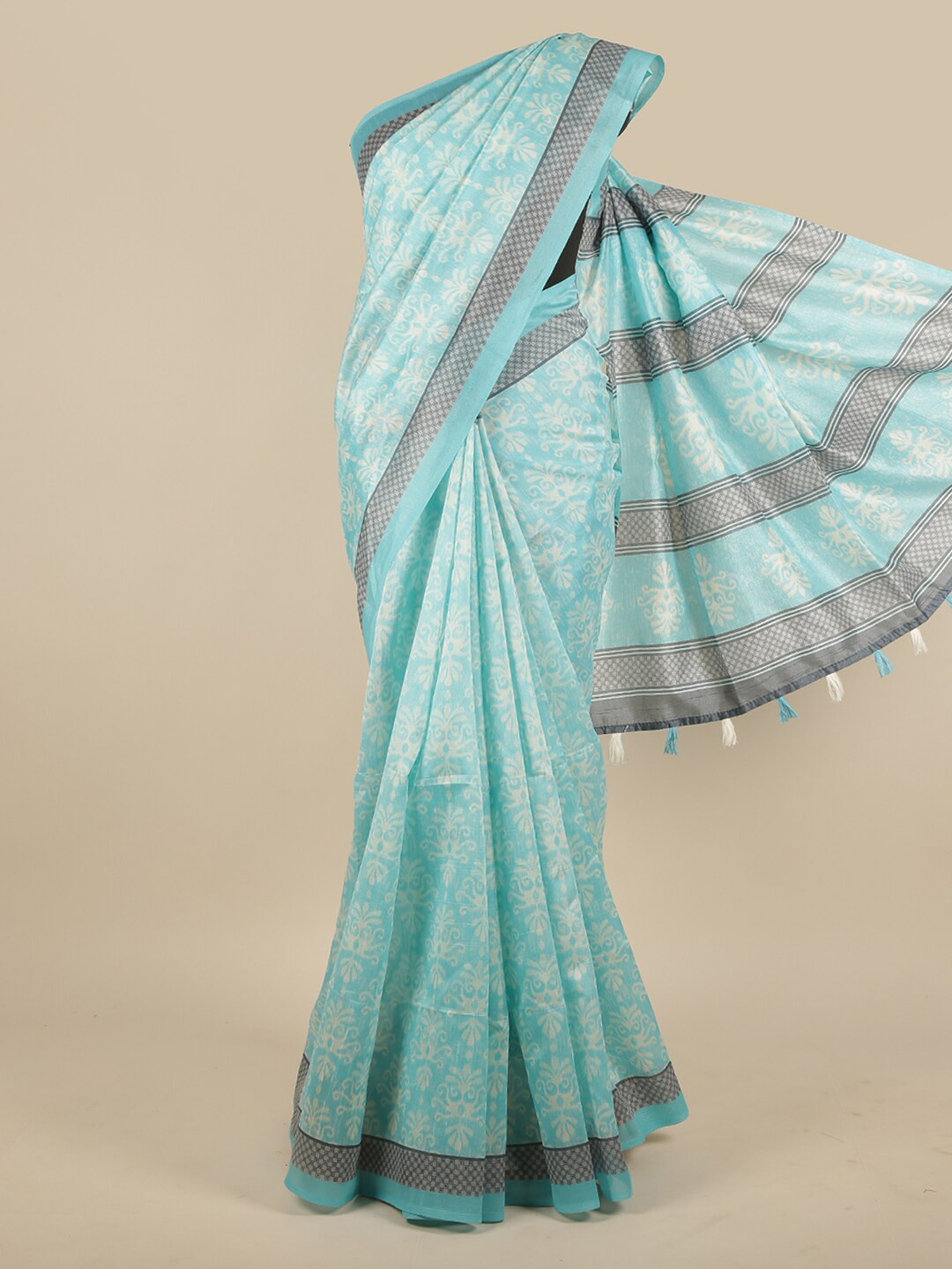 

Pothys Blue & Grey Floral Printed Saree