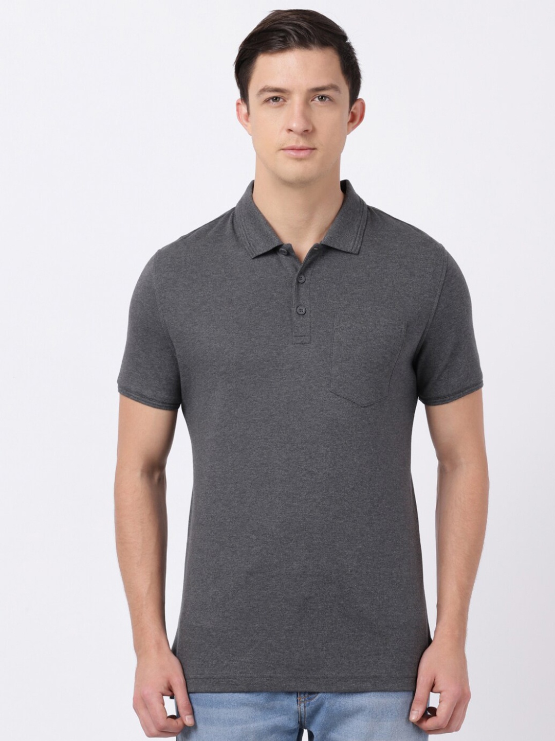 

Jockey Men Charcoal Polo Collar Pockets T-shirt