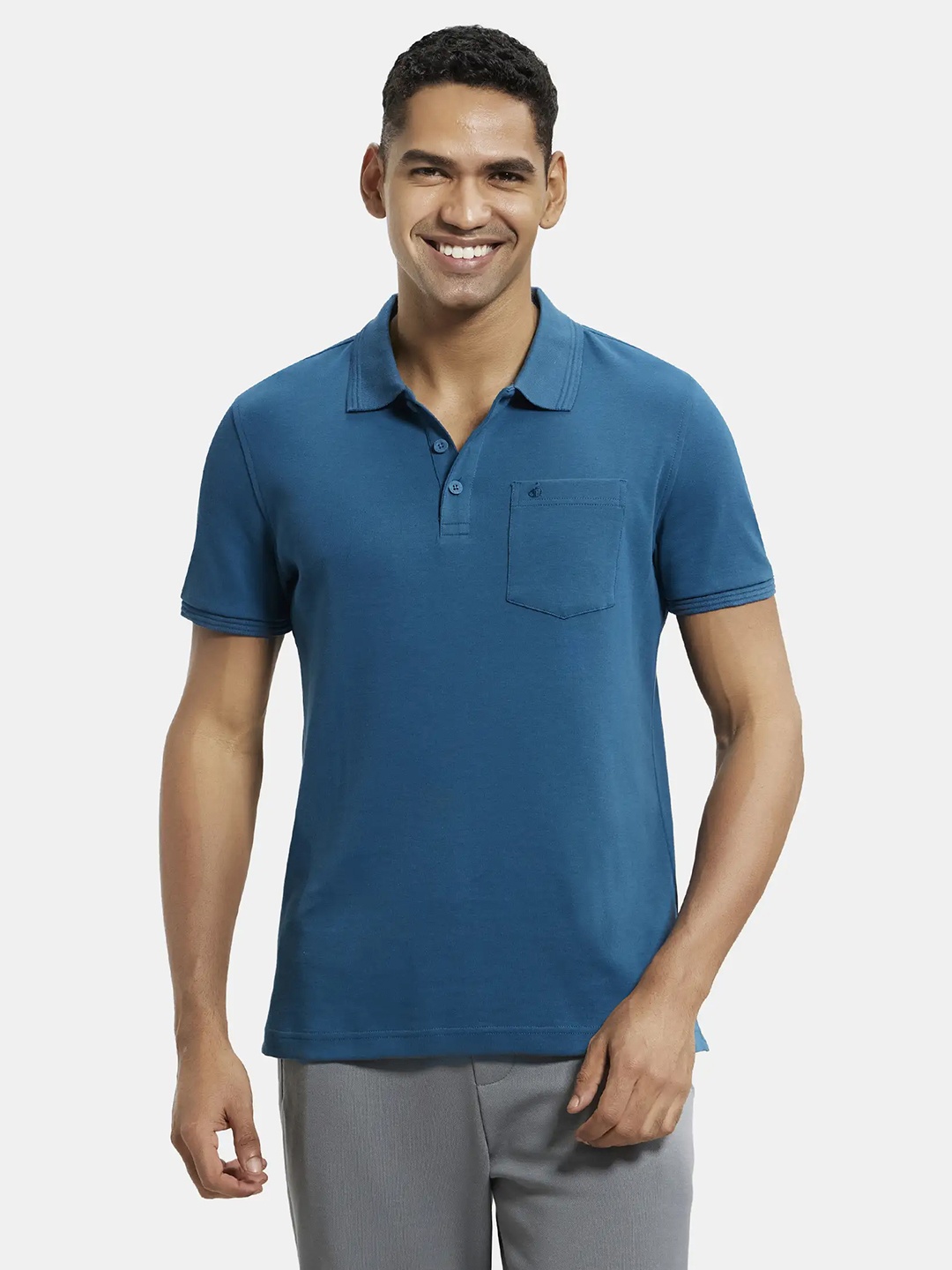 

Jockey Men Blue Polo Collar T-shirt