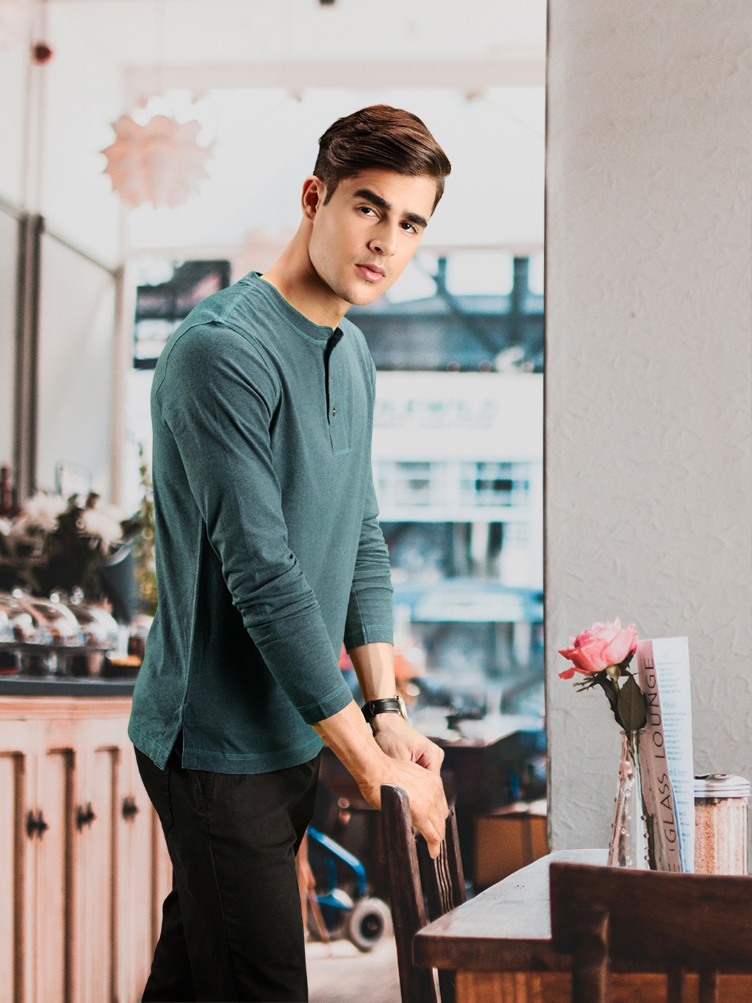 

Jockey Men Green Cotton Henley Neck T-shirt