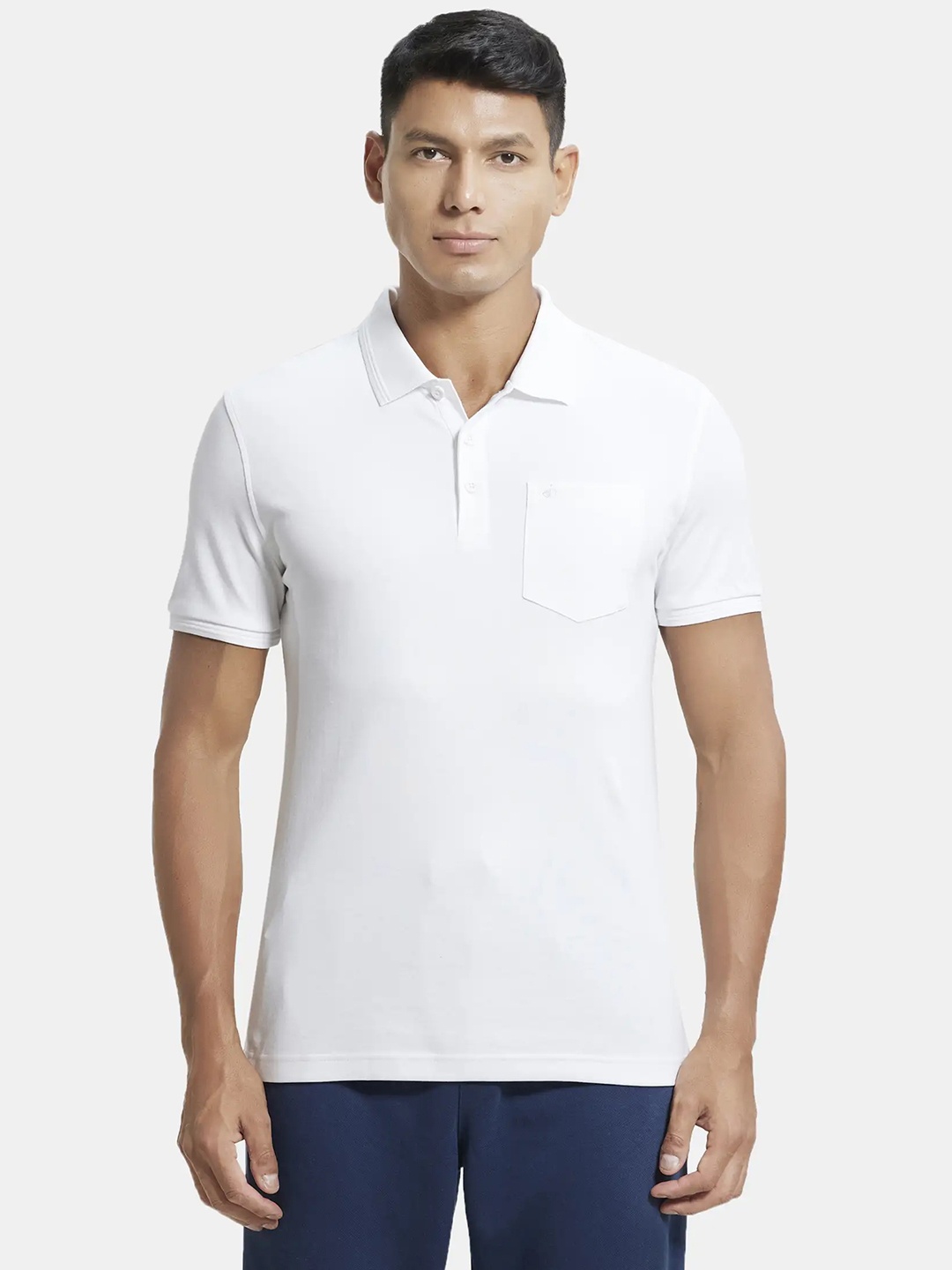 

Jockey Super Combed Cotton Rich Solid Half Sleeve Polo T-shirt with Chest Pocket-3913, White