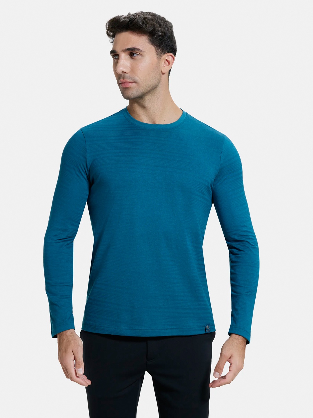 

Jockey Men Blue Solid Cotton Regular Fit T-shirt