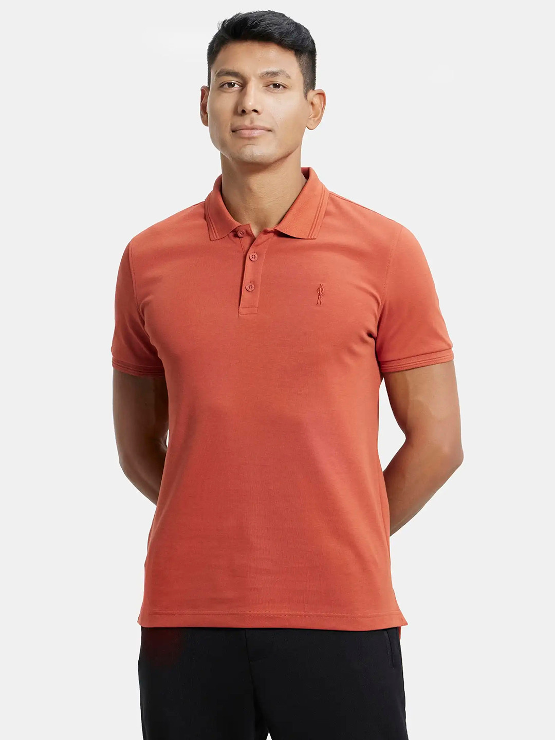 

Jockey Men Red Solid Polo Collar Cotton T-shirt