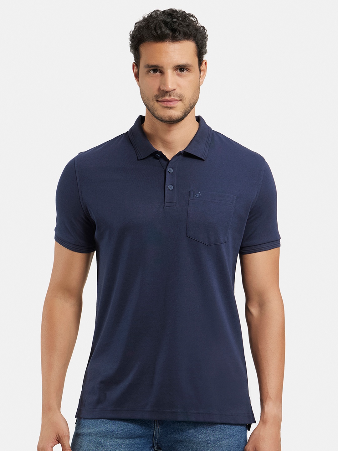 

Jockey Super Combed Cotton Rich Solid Half Sleeve Polo T-shirt with Chest Pocket-3913, Blue