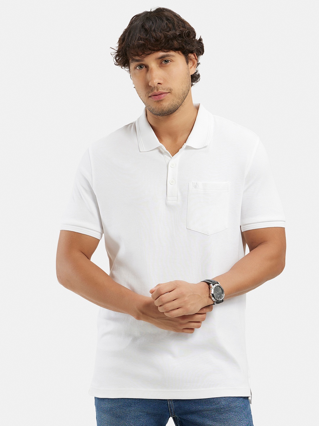 

Jockey Super Combed Cotton Rich Solid Half Sleeve Polo T-shirt with Chest Pocket-3913, White