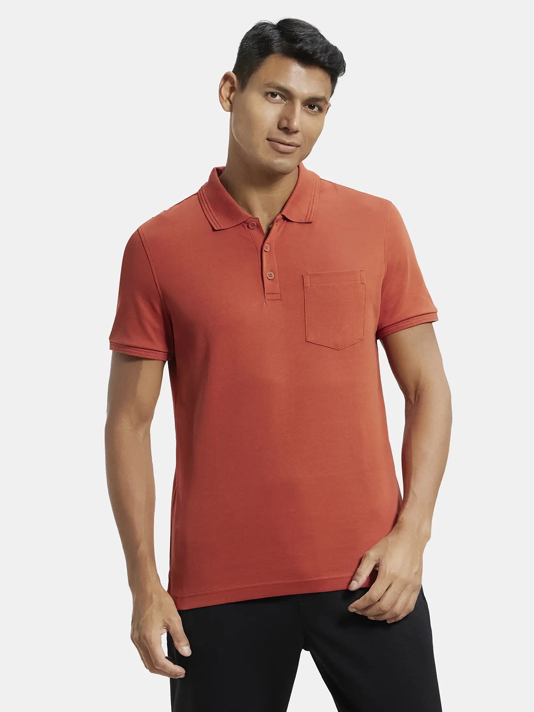 

Jockey Men Red Polo Collar Cotton Regular Fit T-shirt