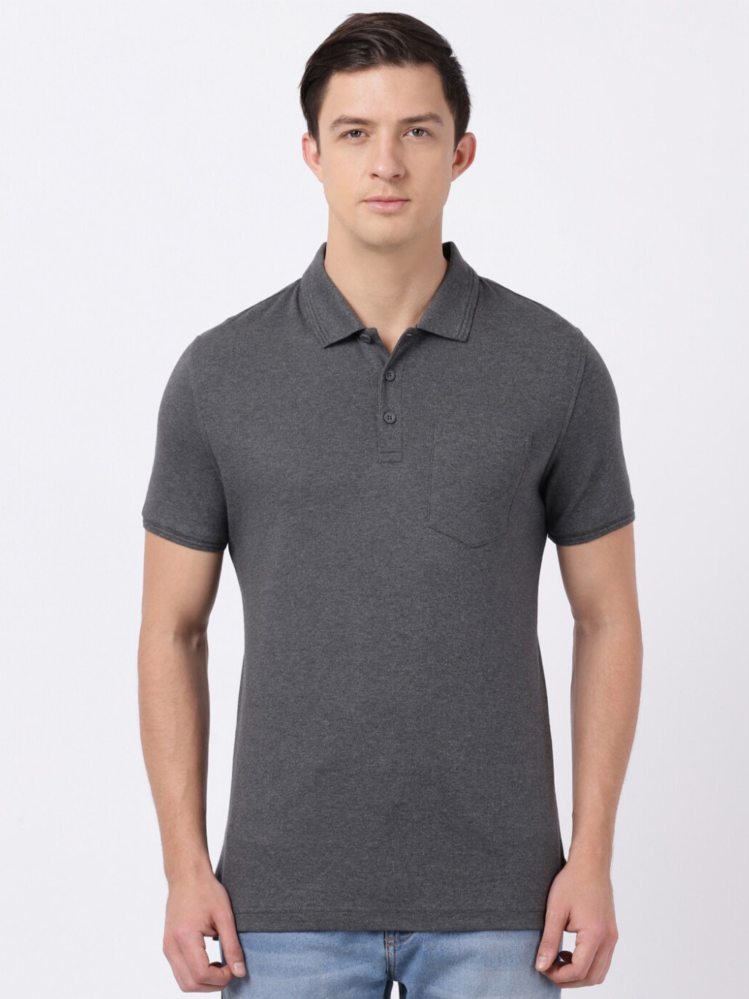 

Jockey Men Grey Polo Collar Pockets T-shirt