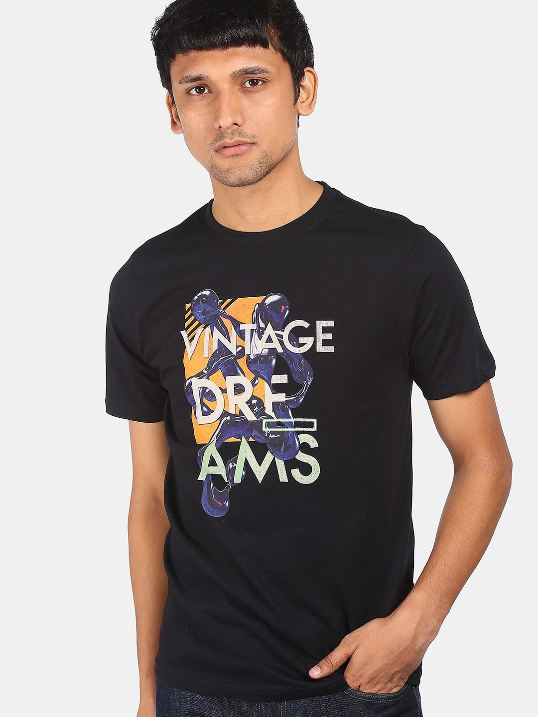 

Colt Men Black Typography Printed Cotton Regular Fit T-shirt