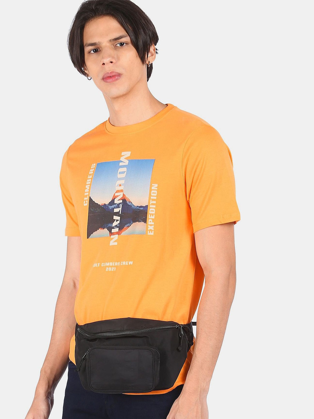 

Colt Men Orange & Yellow Printed Cotton Regular Fit T-shirt