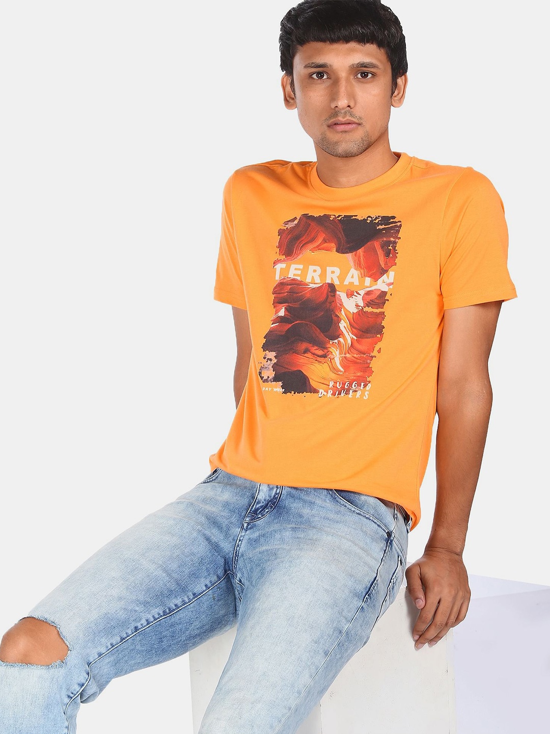 

Colt Men Orange Cotton Typography Printed T-shirt