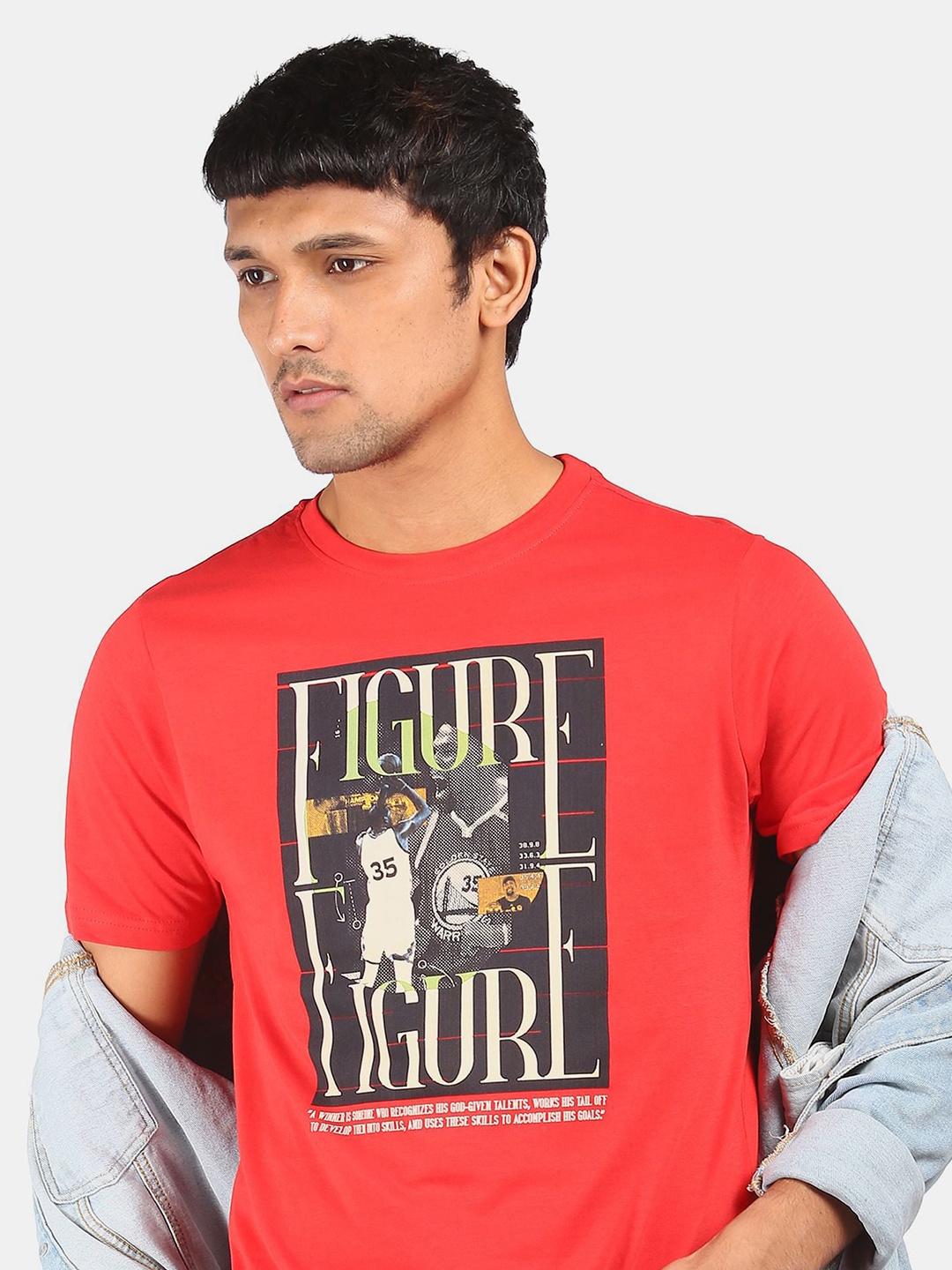 

Colt Men Red & Black Printed Round Neck Cotton T-shirt