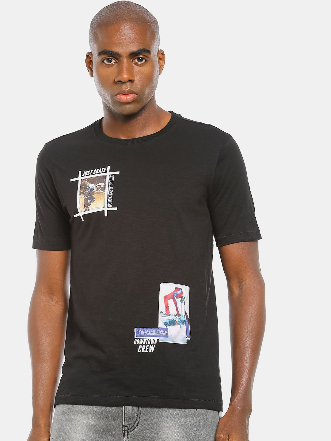 

Colt Men Black Graphic Printed Cotton Regular Fit T-shirt