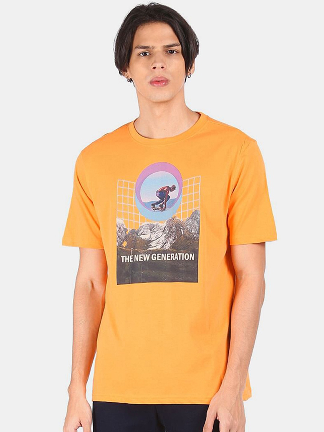 

Colt Men Orange & golden cream Typography Printed T-shirt