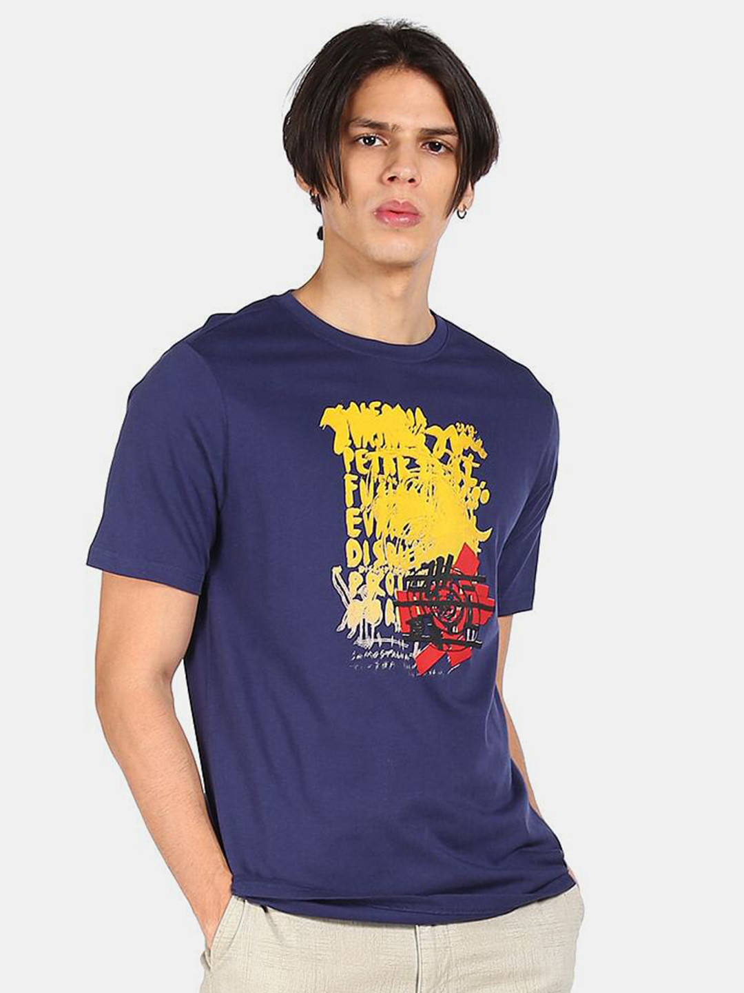 

Colt Men Navy Blue Typography Printed Cotton Regular Fit T-shirt