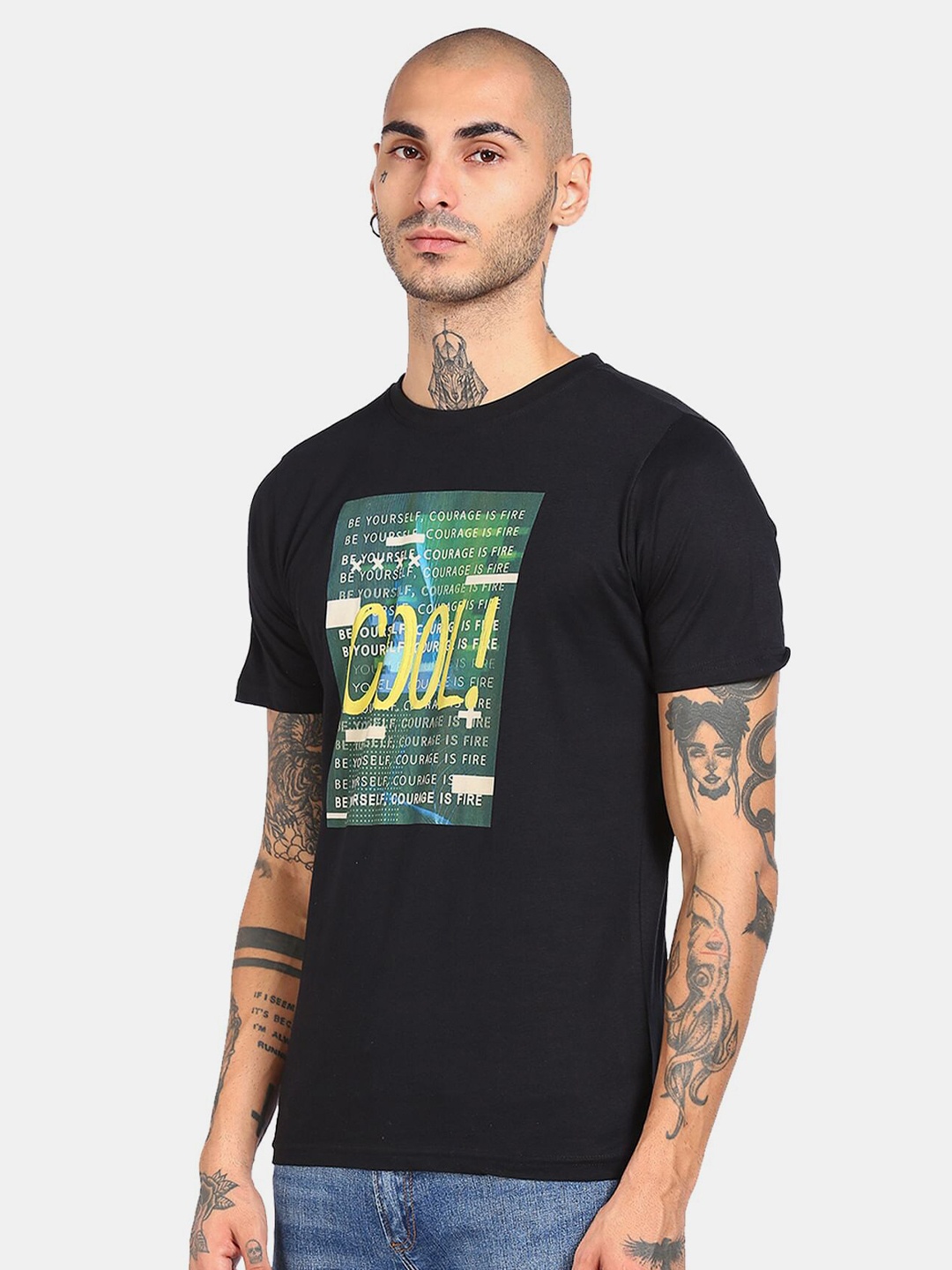 

Colt Men Black Printed Cotton Regular Fit T-shirt