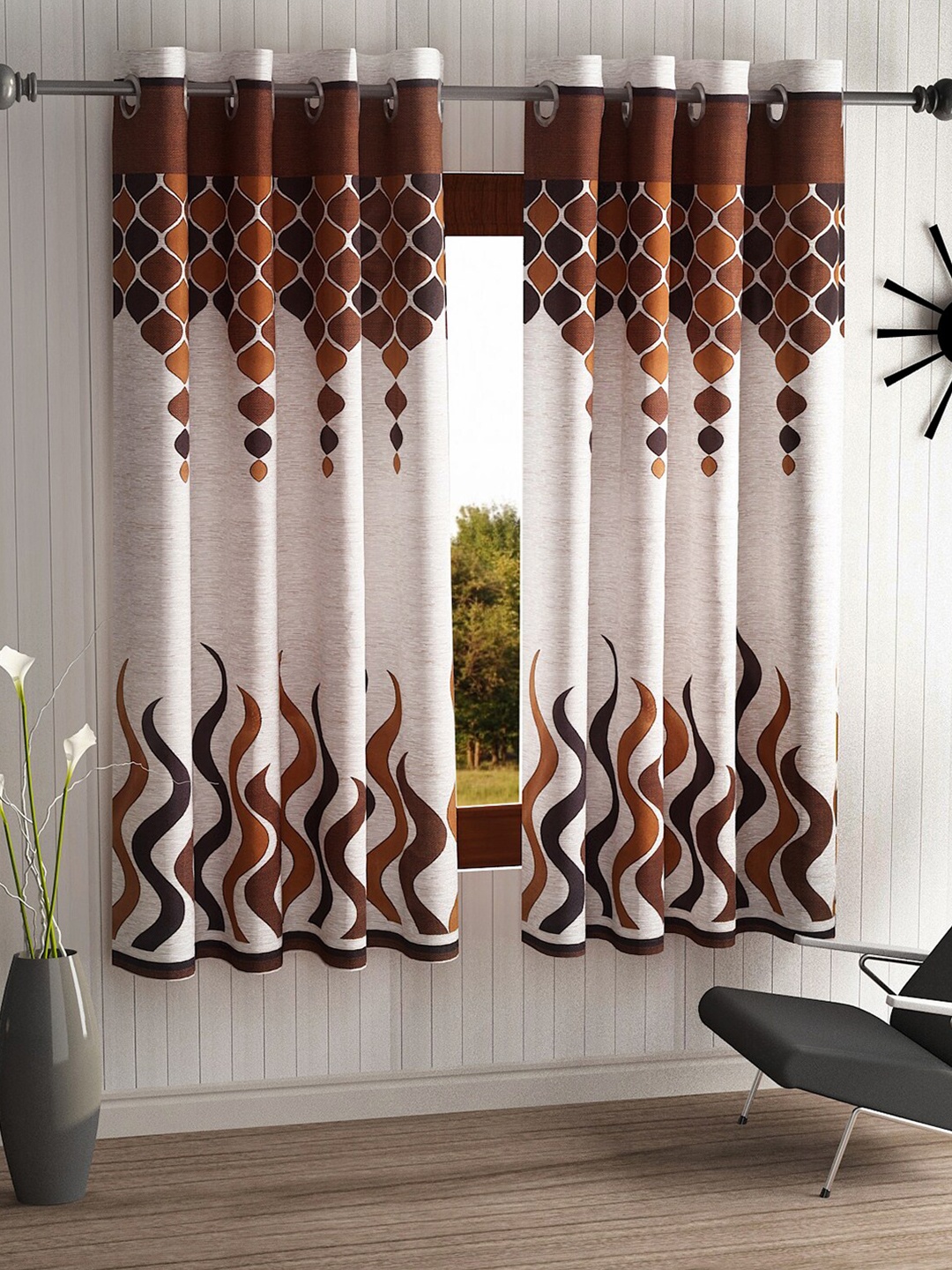 

Home Sizzler Brown & Off-White Set Of 2 Abstract Printed Regular Window Curtains