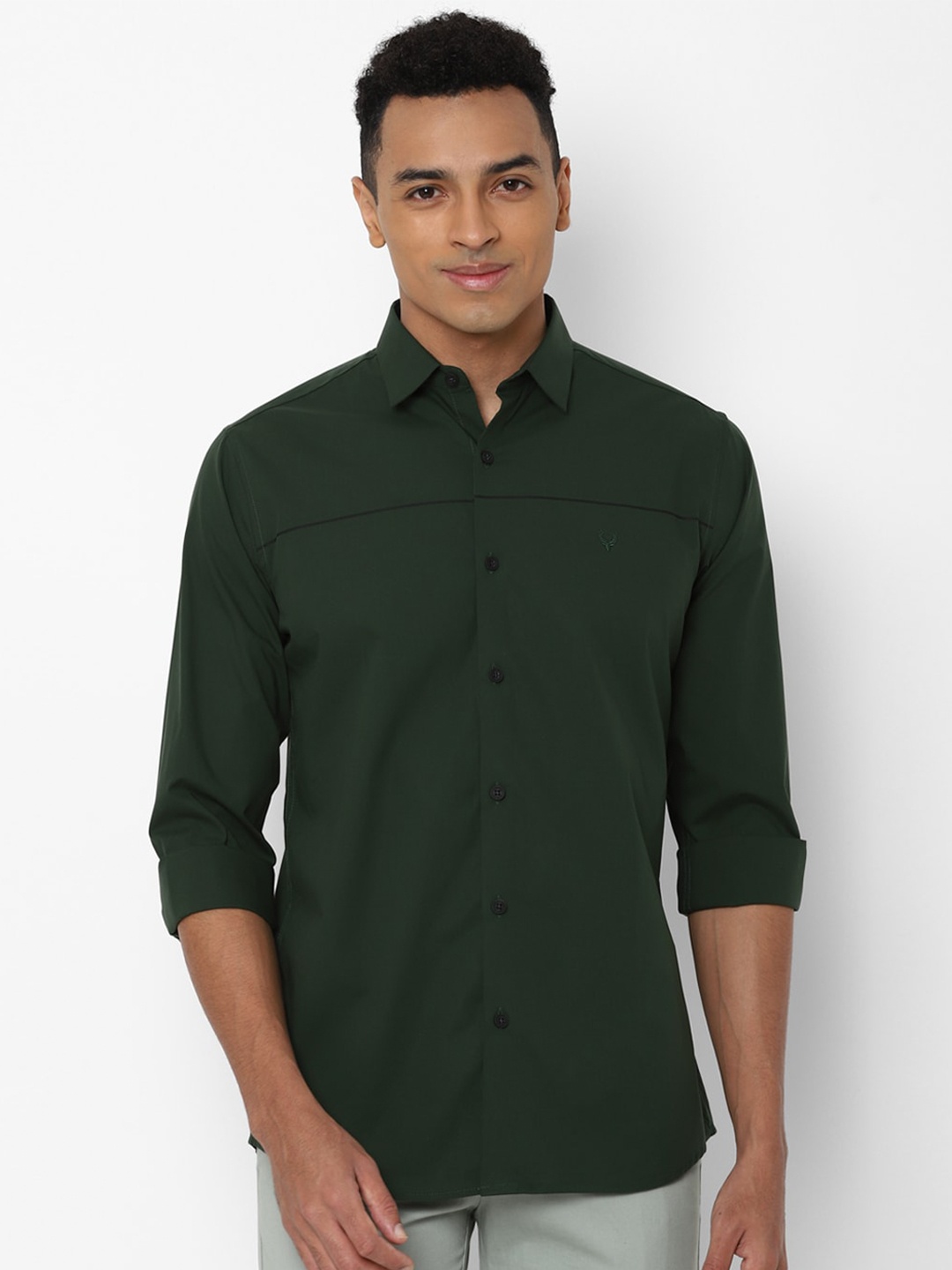 

Allen Solly Men Solid Green Slim Fit Cotton Casual Shirt