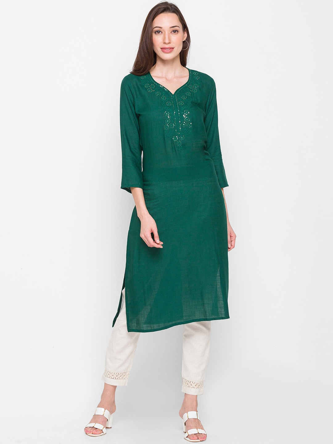 

ZOLA Women Green Embroidered Thread Work Kurta