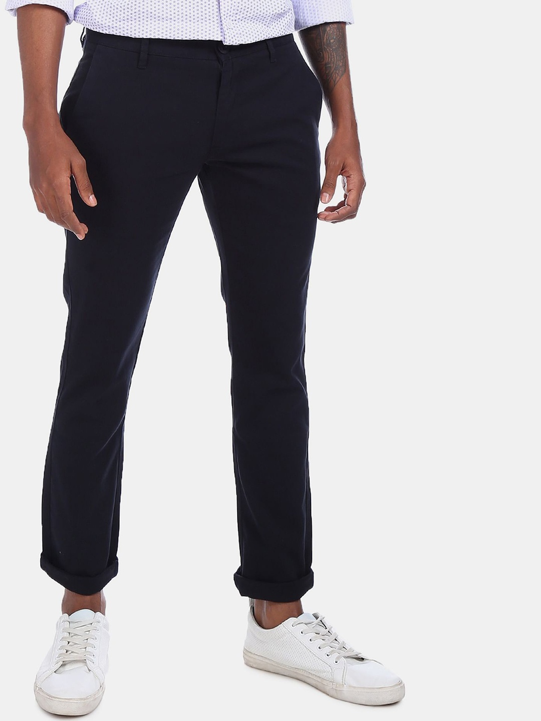

Ruggers Men Blue Solid Regular Fit Chinos Trousers