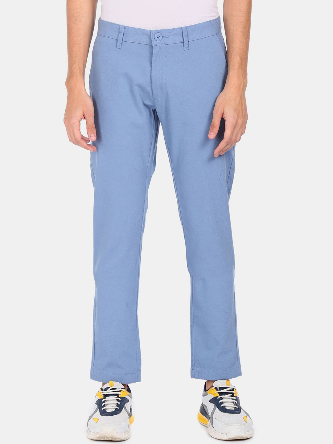 

Ruggers Men Solid Blue Regular Fit Cotton Casual Cropped Trousers