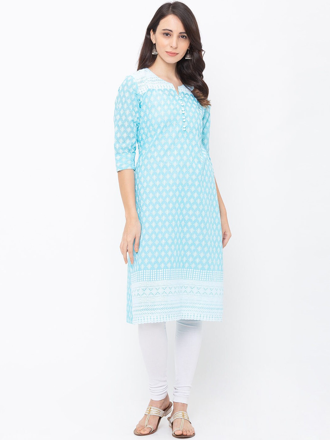 

ZOLA Women Blue Paisley Lucknowi Chikankari Kurta