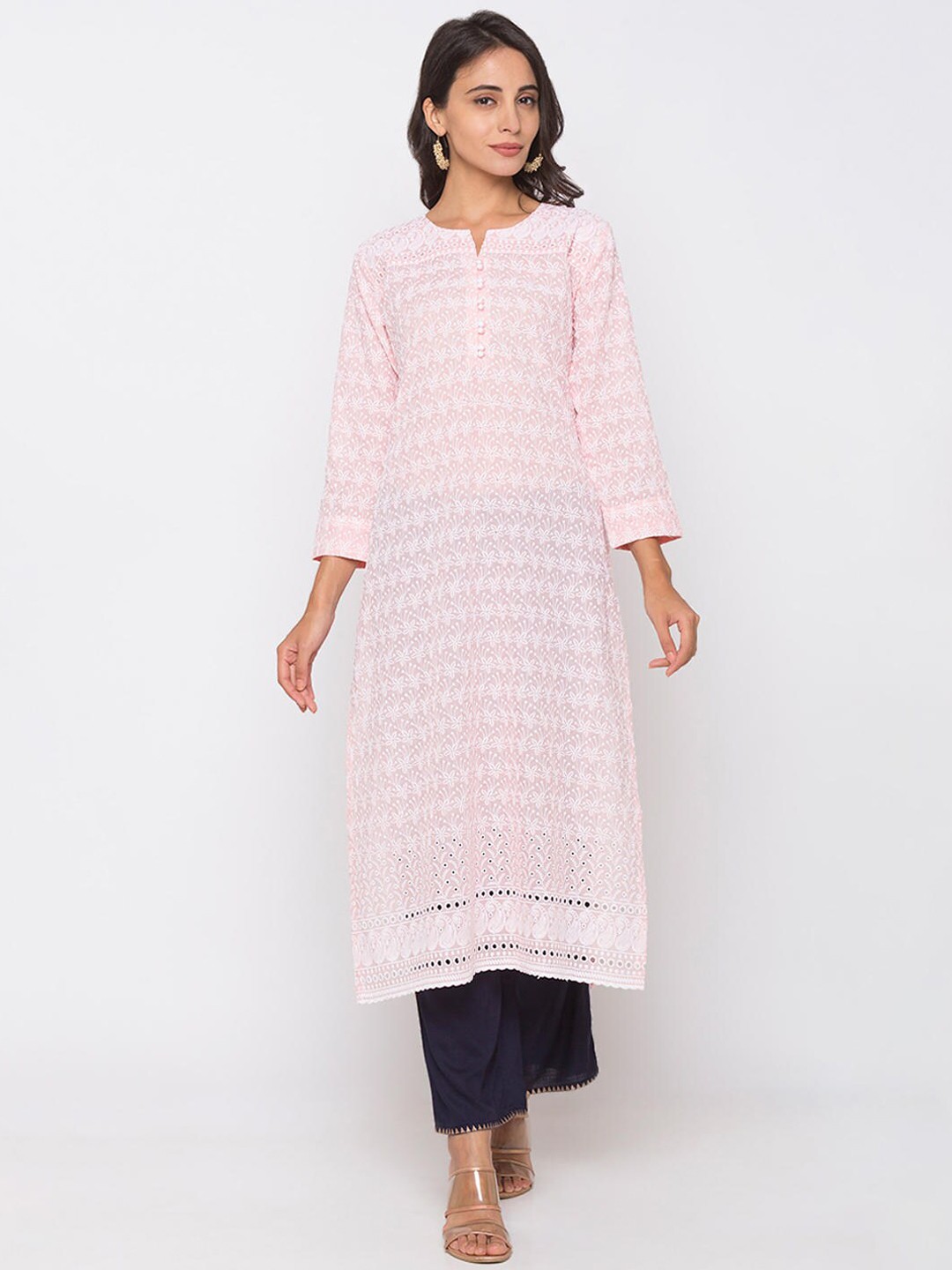 

ZOLA Women Peach-Coloured Hand Embroidered Kurta