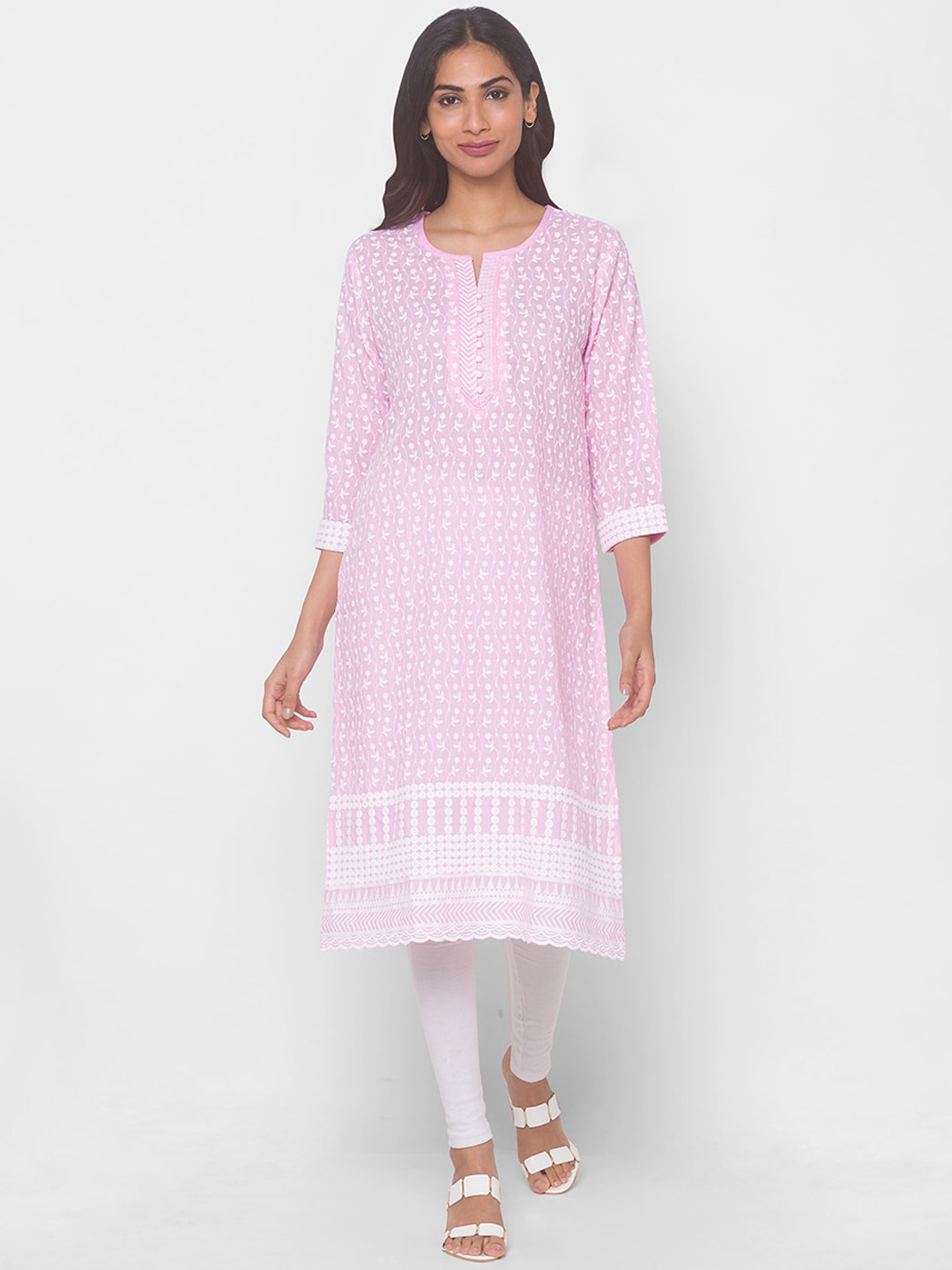 

ZOLA Women Pink Ethnic Motifs Embroidered Chikankari Kurta