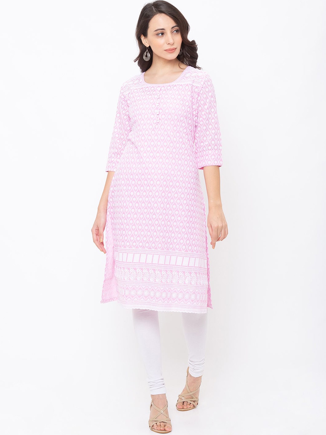 

ZOLA Women Pink & White Geometric Thread Work Kurta