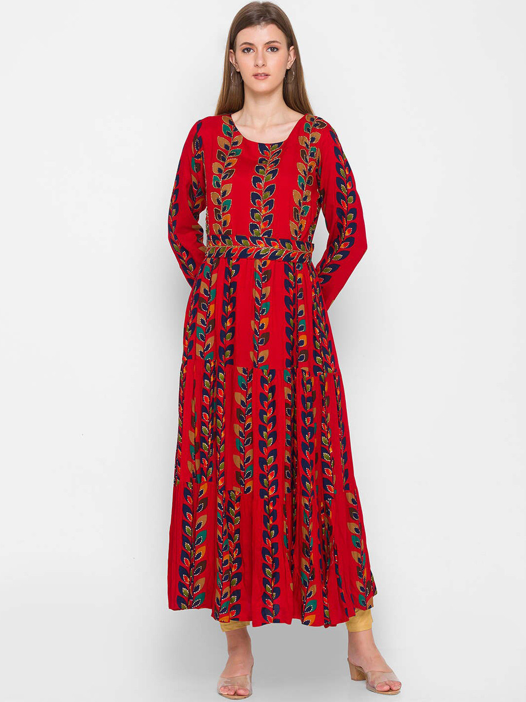 

ZOLA Women Red Embroidered Patchwork Anarkali Kurta