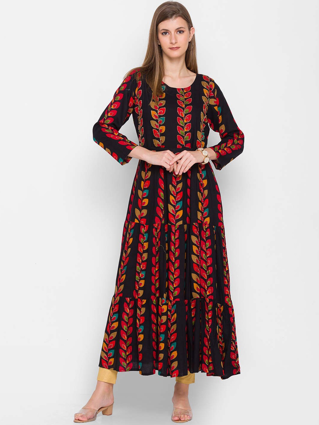 

ZOLA Women Black Embellished Tiered Anarkali Kurta